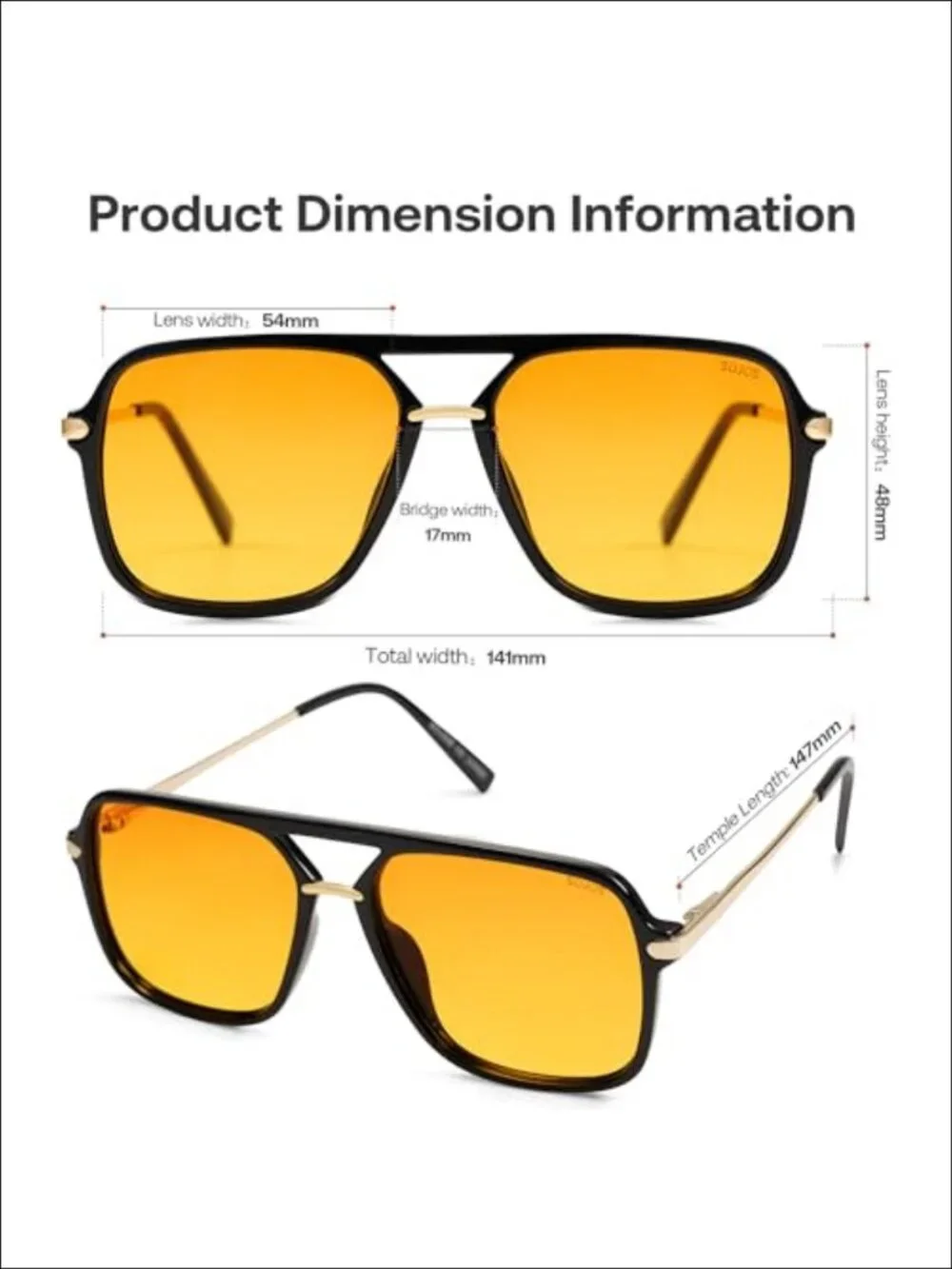 Polarized Aviator Sunglasses Square Double Bar UV400 Unisex Retro
